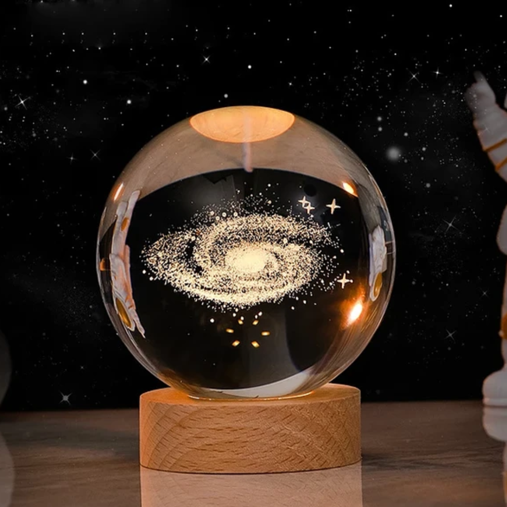 CosmoSphere: Lámpara de Cristal 3D con Luz LED